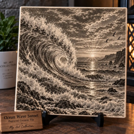 Ocean Waves Sunset Ceramic Tile